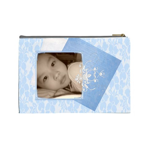 Pretty Blue Floral Lace Custom Cosmetic Bag L By Happylemon Back
