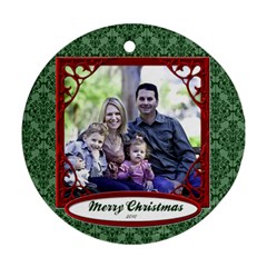 Green Damask Ornament Christmas - Ornament (Round)