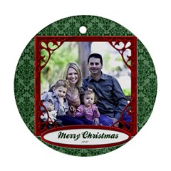 Green Damask Ornament Christmas - Ornament (Round)