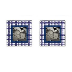 Blue Plaid Picture Cufflinks - Cufflinks (Square)