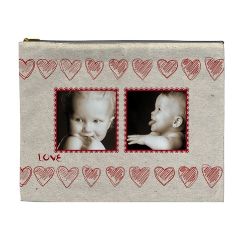 Red Glitter Valentines Love Extra Larg Cosmetic Bag By Catvinnat Front