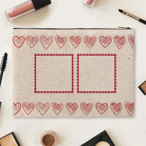 Red Glitter Valentines Love Extra Larg Cosmetic Bag By Catvinnat Back