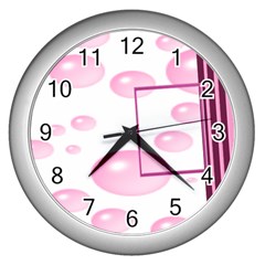 Pink bubble clock - Wall Clock (Silver)