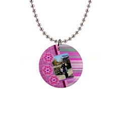 Purple flowers necklace - 1  Button Necklace