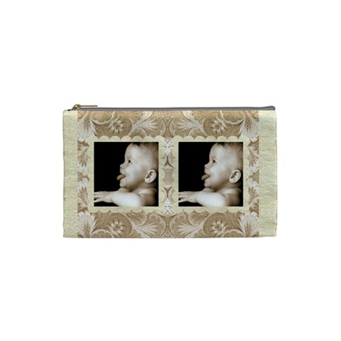 Taupe Damask Small Cosmetic Bag By Catvinnat Front