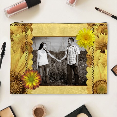 Yellow Flowers Xl Cosmetic Bag By Lil Front