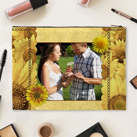 Yellow Flowers Xl Cosmetic Bag By Lil Back