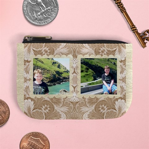 Damask Mocha Silk Mini Coin Purse By Catvinnat Front