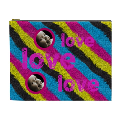 Love Love Love Funky Fur Extra Large Cosmetic Bag By Catvinnat Front