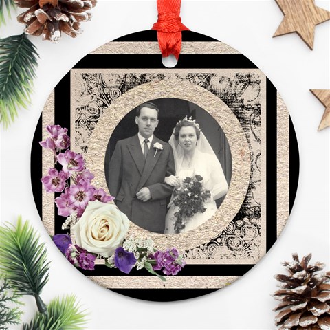 Heritage Rosy Corner Round Ornament By Catvinnat Front