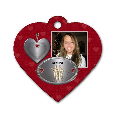 Gemini Zodiac Heart Dog Tag By Lil Front