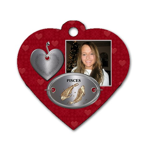Pisces Zodiac Heart Dog Tag By Lil Front