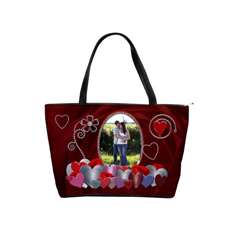 Red Hearts Classic Shoulder Handbag By Lil Front
