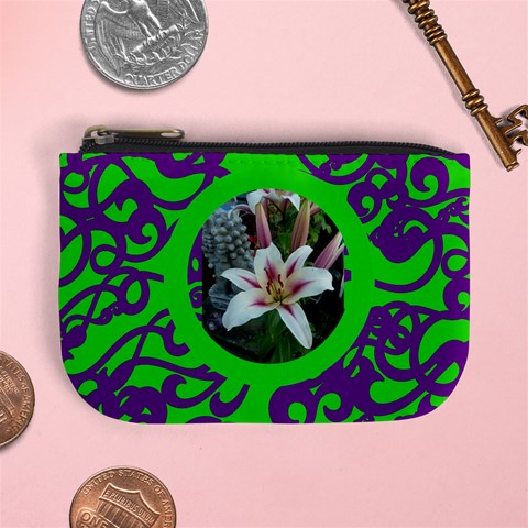 Funky Green & Purple Mini Coin Purse By Catvinnat Front
