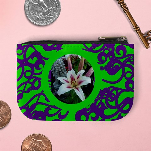Funky Green & Purple Mini Coin Purse By Catvinnat Back