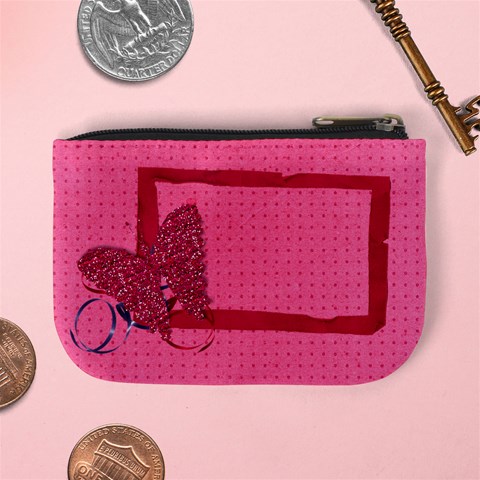 Pink & Purple Mini Coin Purse, Butterfly, Flower By Mikki Back