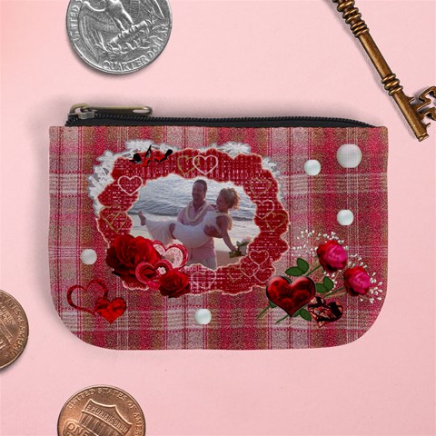 Red Hearts N Roses Valentine Mini Coin Purse  By Ellan Front