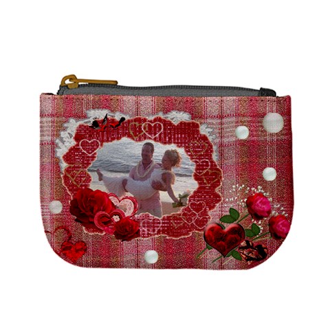 Red Hearts N Roses Valentine Mini Coin Purse  By Ellan Front