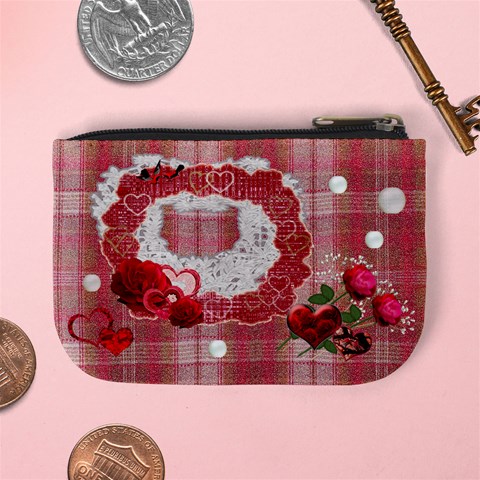 Red Hearts N Roses Valentine Mini Coin Purse  By Ellan Back