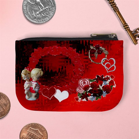 Valentine Boy Girl Red Hearts N Roses Mini Coin Purse  By Ellan Back