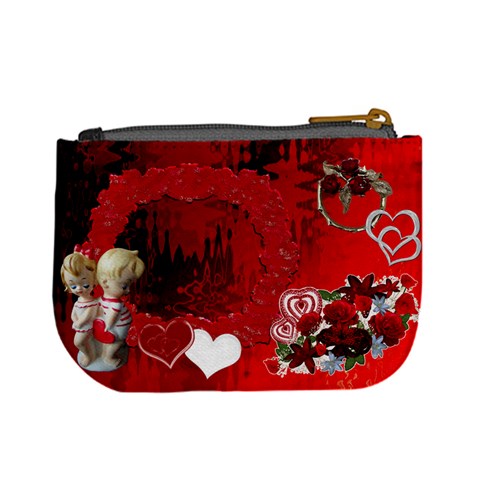 Valentine Boy Girl Red Hearts N Roses Mini Coin Purse  By Ellan Back