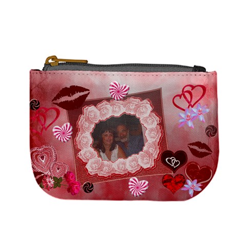 Valentine Kisses W/hearts N Roses Mini Coin Purse  By Ellan Front