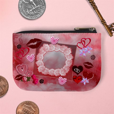 Valentine Kisses W/hearts N Roses Mini Coin Purse  By Ellan Back