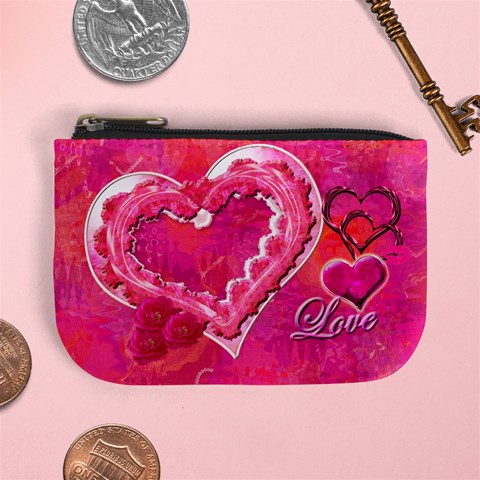 Love Pink Heart Valentine Mini Coin Purse By Ellan Front