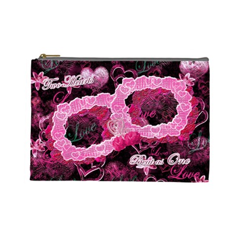 Two Hearts Beat As One Large Pink Cosmetic Bag By Ellan Front