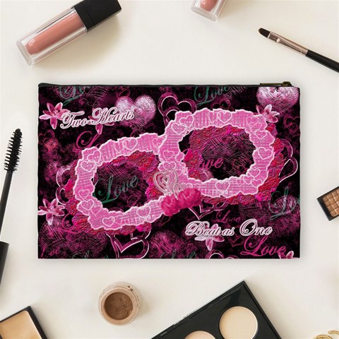 Two Hearts Beat As One Large Pink Cosmetic Bag By Ellan Back