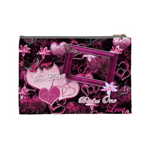 Two Hearts Beat As One Lav Large Cosmetic Bag By Ellan Back