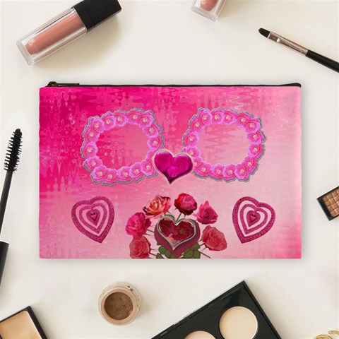 Hearts N Roses Pink Large Cosmetic Bag By Ellan Front
