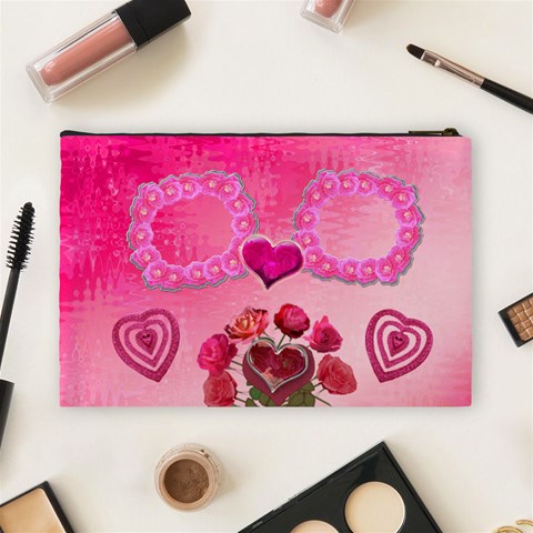 Hearts N Roses Pink Large Cosmetic Bag By Ellan Back