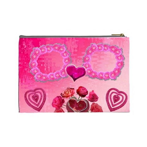 Hearts N Roses Pink Large Cosmetic Bag By Ellan Back