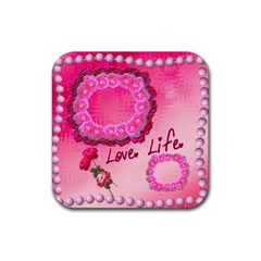 Love Life Pink square coaster - Rubber Coaster (Square)