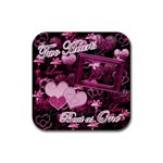 Two Hearts Beat as One lav square coaster - Rubber Coaster (Square)