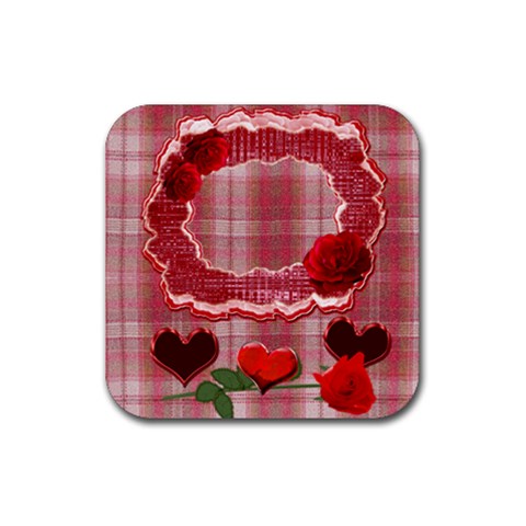 Red Roses N Heart Square Coaster By Ellan Front