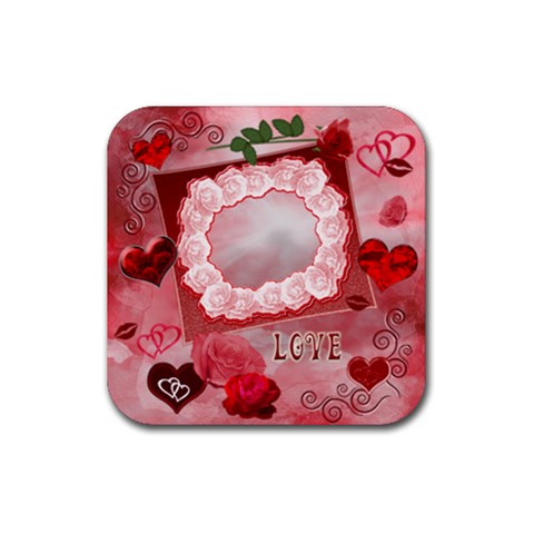 Valentine Kisses W Roses Heart Square Coaster By Ellan Front