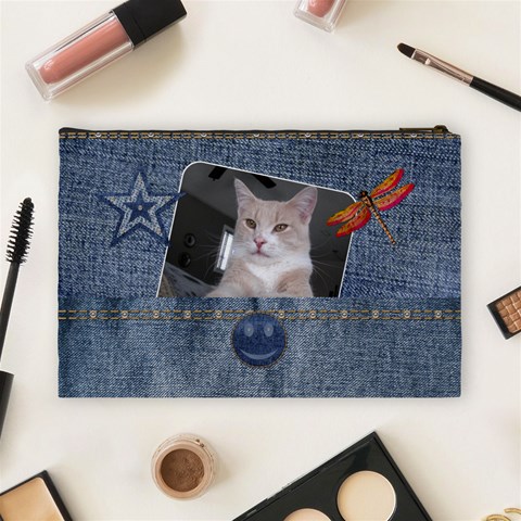 Denim Designed Large Cosmetic Bag By Lil Back