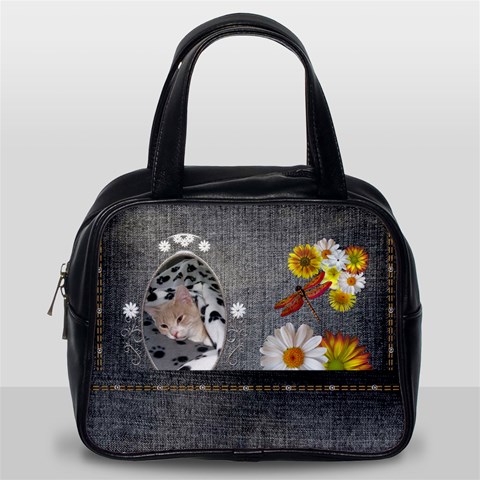 Black Denim Floral Classic Handbag By Lil Front