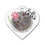 Pet Tag, Swirl with Pink Flower - Dog Tag Heart (One Side)