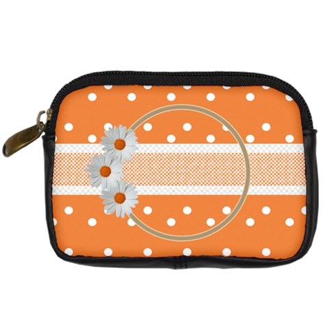 Orange Daisy Camera Leather Case By Daniela Front