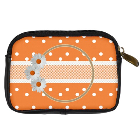 Orange Daisy Camera Leather Case By Daniela Back