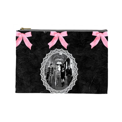 Black & Pink Bow Lg Cosmetic Bag By Kim White Front