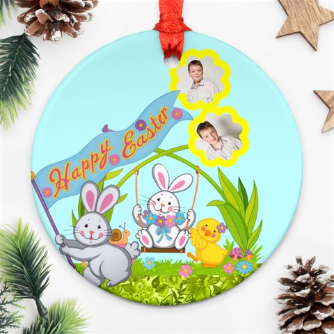 Happy Easter Double Sided Bunny Flower Ornament By Catvinnat Front