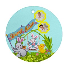Happy Easter double sided bunny flower ornament - Round Ornament (Two Sides)