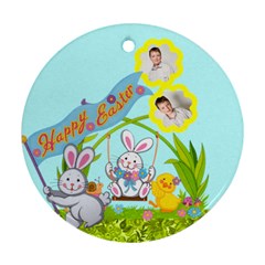 Happy Easter double sided bunny flower ornament - Round Ornament (Two Sides)