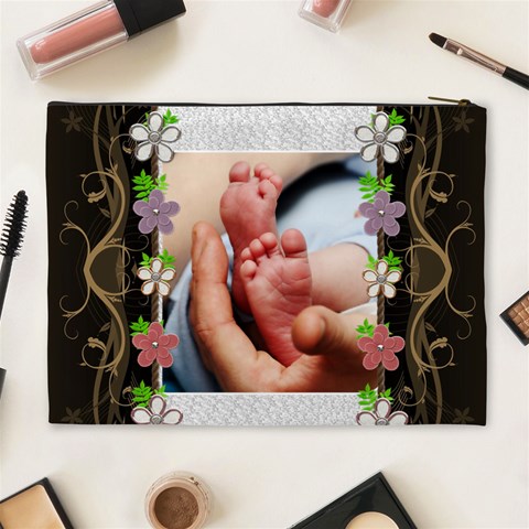 Brown Floral Xl Cosmetic Bag By Lil Back