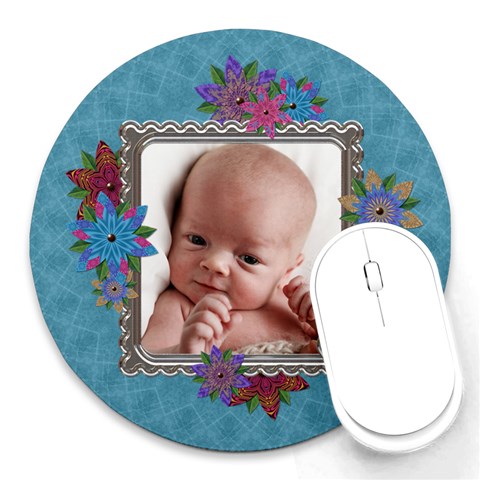 Framed Flowered Round Mousepad By Lil Front