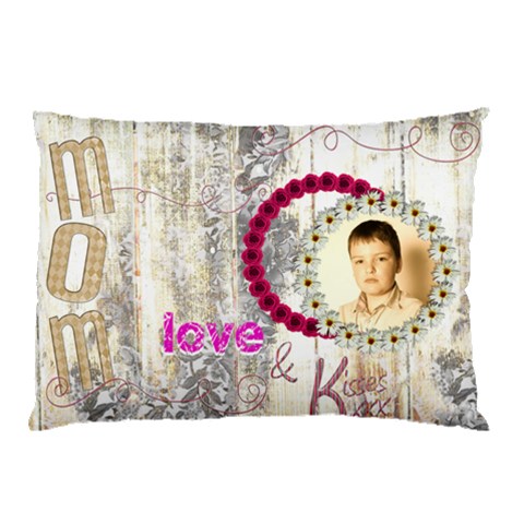 Love & Kisses Mom Mothers Day Pillow Case By Catvinnat 26.62 x18.9  Pillow Case